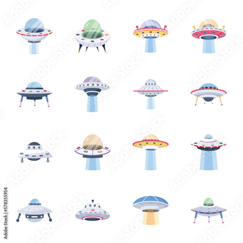 Pack of Alien Ship Flat Icons 

