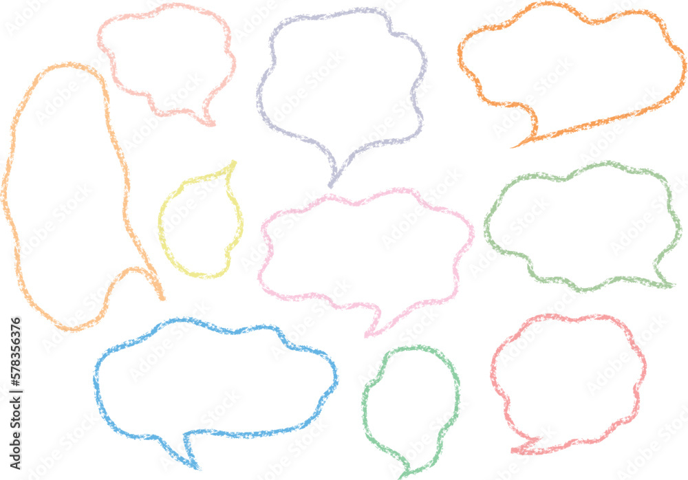 クレヨン風手描きタッチの雲型吹き出しセット