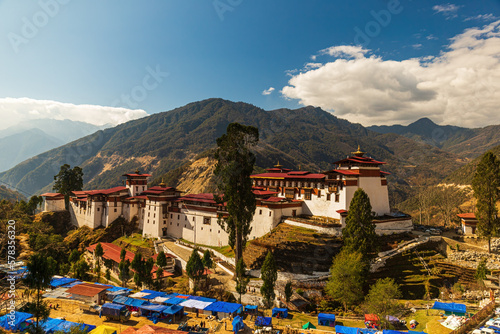 Beautiful view of the Trongsa Dzong monastery in Bhutan
