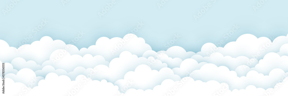 Paper cut clouds on blue background. Design of a sky concept. Vector illustration.