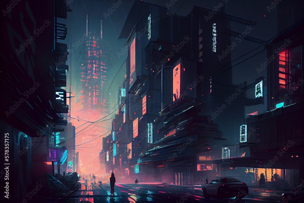 A Cyberpunk Futuristic Japanese City At Night ,. Generative AI