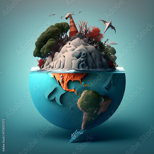 Earth model, global warming and pollution concept. Illustration of climate change on earth. Enviornment and enviornmental problems, abstract art. Save the earth banner. The earth day. Generative AI
