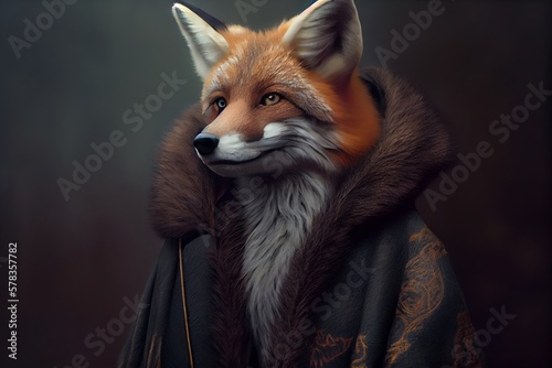 Wallpaper Mural Anthropomorphic Fox In A Fur Coat. Animals Are Like People. Generative AI Torontodigital.ca