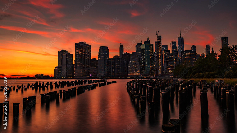 Perfect timing sunset picture of New York City.