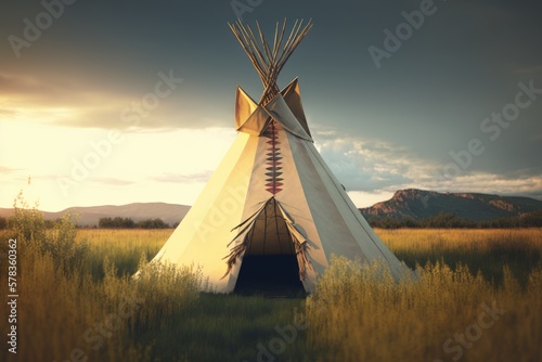 Traditional native american teepee - embracing the history and culture of indigenous peoples. Generative AI photo
