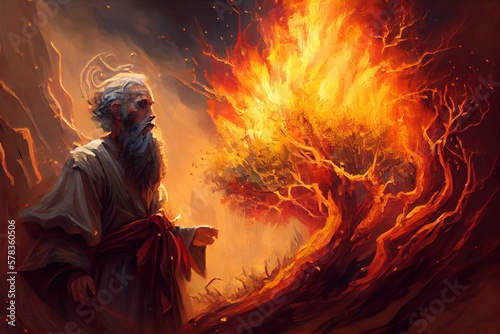 Moses And The Burning Bush Painting. Generative AI photo