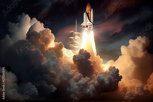 Nasa Provided This Picture Of A Cloud-Based Shuttle Launch Into Deep Space, Complete With A Backdrop Of Twinkling Stars. Generative AI