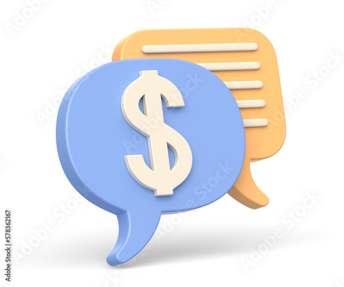 Realistic 3d icon of talk or speech bubbles with dollar sign