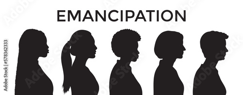 Diverse group of ethnic side view portrait silhouette vector. Emancipation women profile faces side vector.