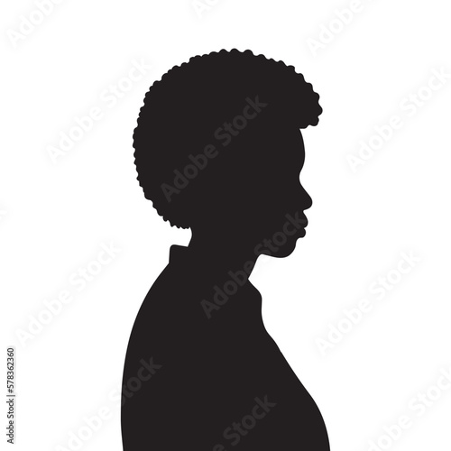 Black african american woman side view portrait vector silhouette.