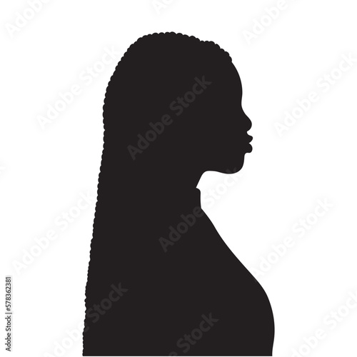 African american woman long hair side view profile vector silhouette.