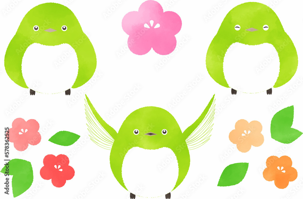 Naklejka premium かわいいメジロ_花