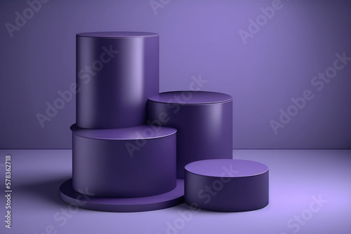 podium black marber platform cylinders with gold line border on edge realistic pedestal stage mockup of round geometric Generative AI