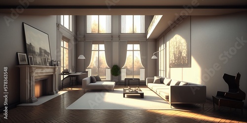 3D living room interior Generative AI