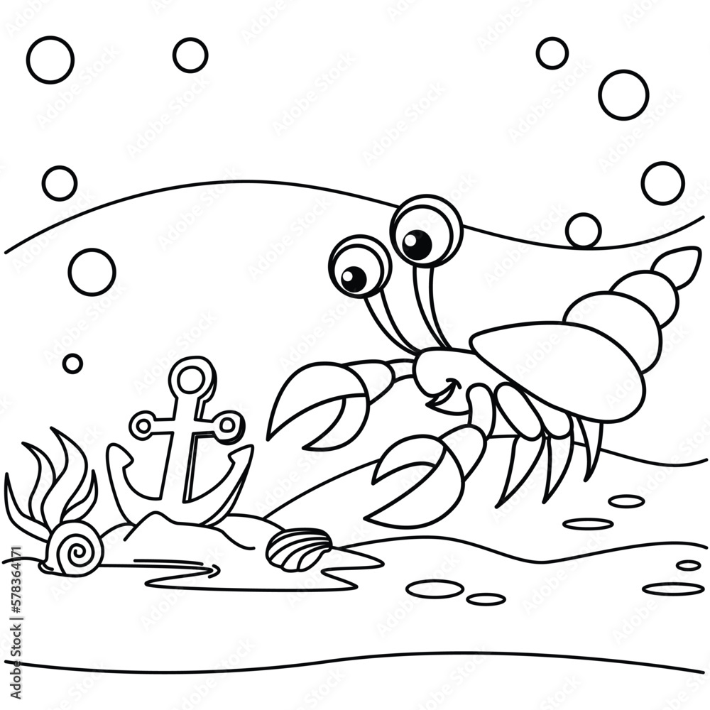 Funny hermit crabs cartoon characters vector illustration. For kids