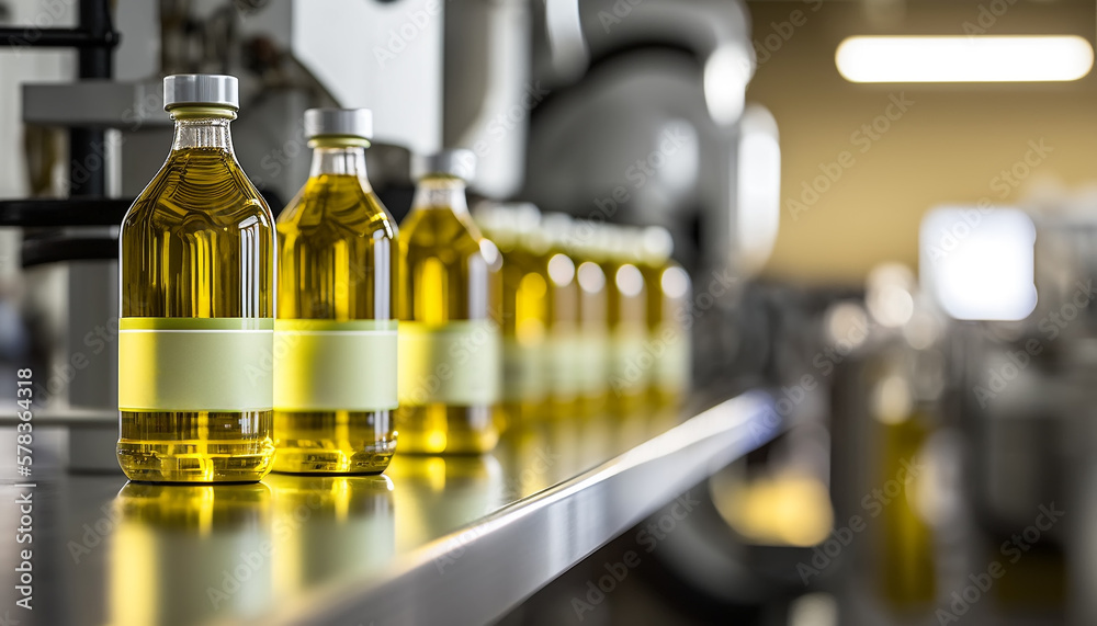Factory for the production of edible oils a shallow depth of field. Selective focus. Created with Generative AI technology Factory for the production of edible oils a shallow depth of field. Selective focus. Created with Generative AI technology