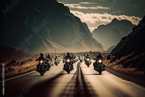 Foto Illustration of cruiser motorcycles on a road - Created with generative ai