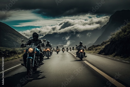 Illustration of cruiser motorcycles on a road - Created with generative ai Fototapet