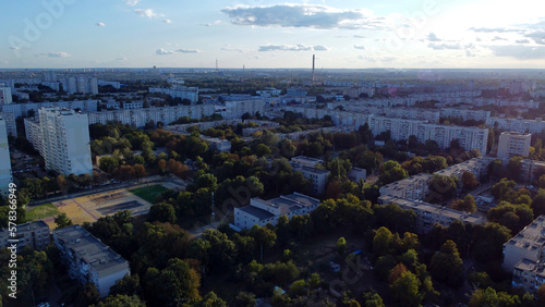 Photo from the drone of the Kharkov residential area.  Northern Saltovka from a bird's eye view.  Saltovka before the war. photo