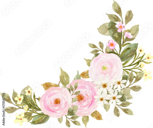 Pretty White And Pink Watercolor Floral Arrangement