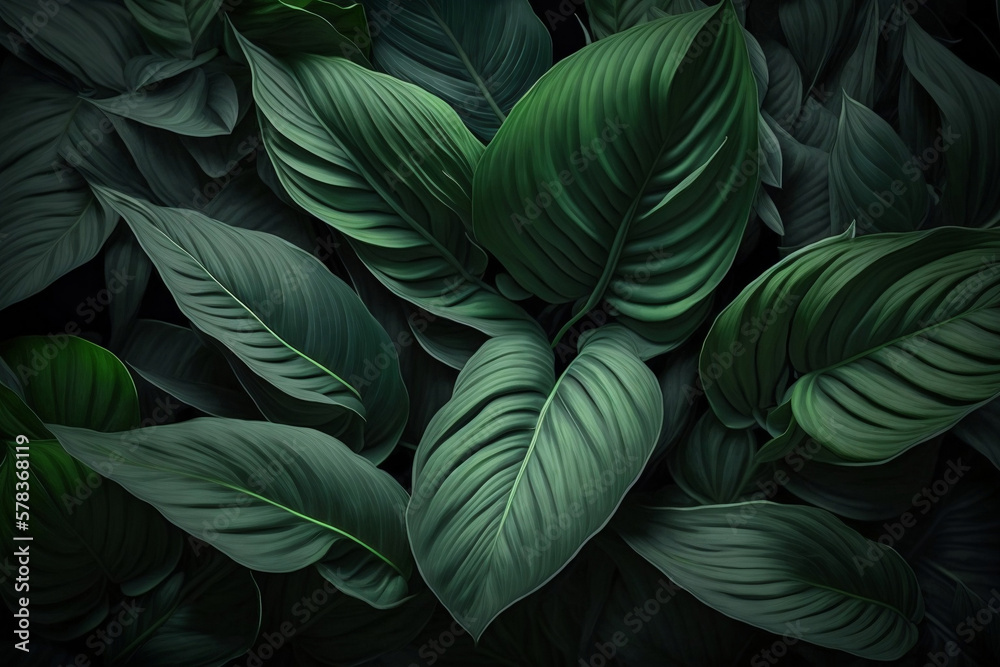 abstract background of exotic green leaves. Generated by AI