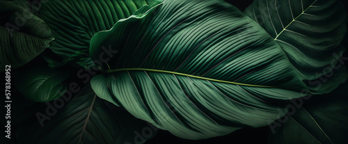  green tropical leaf texture, nature background. generative AI
