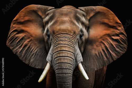 elephant head closeup on black background. generative AI