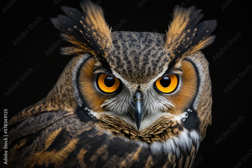 owl portrait on black background. generative AI owl portrait on black background. generative AI