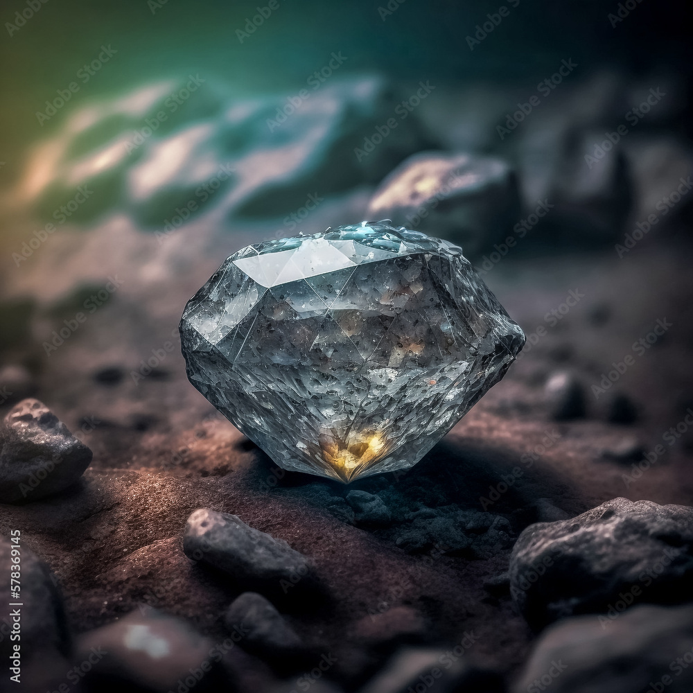 Rough uncut diamond in natural environment. Ai generated illustration