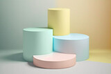  step of pastel color product display on modern background with blank showcase for showing. empty pedestal 