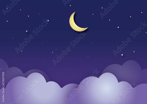 night cloud sky with the crescent moon and gleaming star background