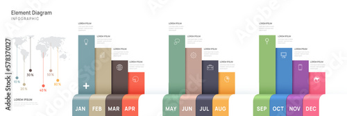 Infographic template for business. 12 Months modern Timeline element diagram calendar, 4 quarter steps milestone presentation vector infographic.