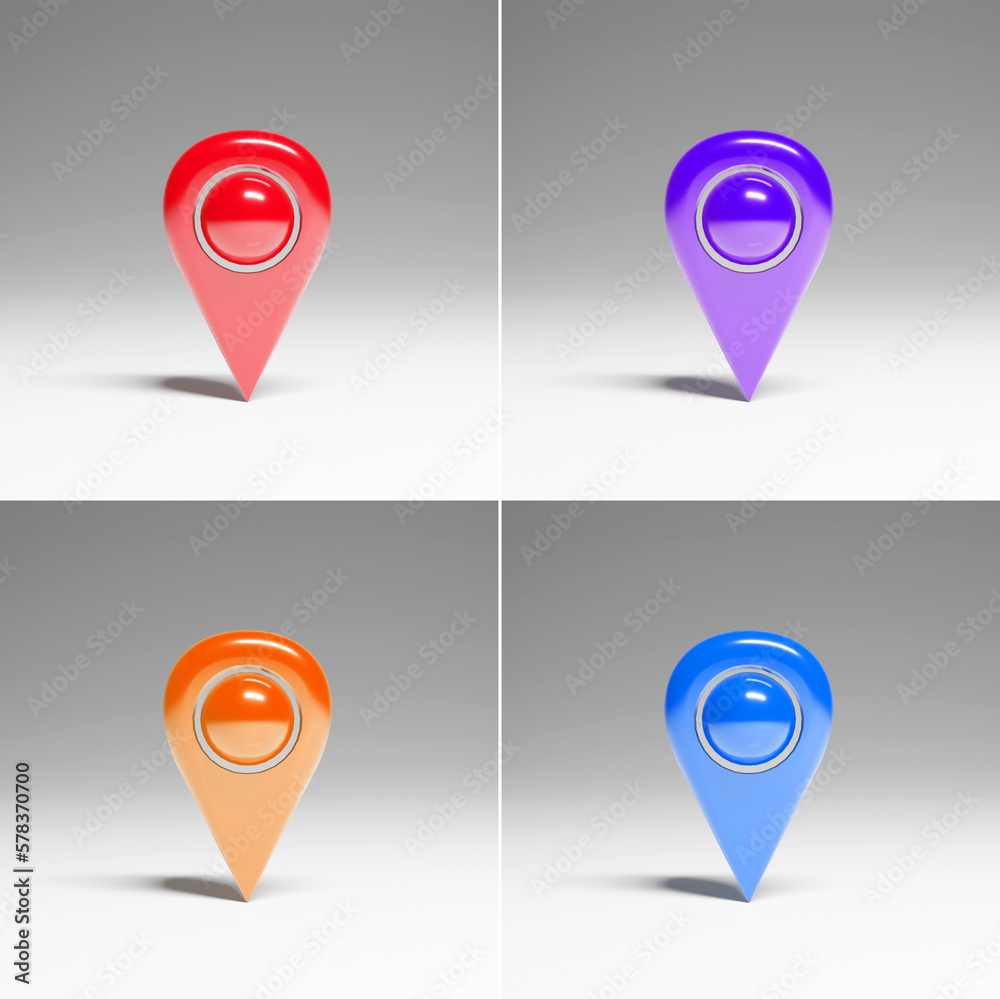 Map 3d pins. Location points vector shapes on white for maps and