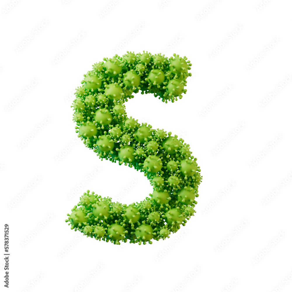 Letter S made from a virus flu and germ molecule. 3D Rendering Letter S made from a virus flu and germ molecule. 3D Rendering