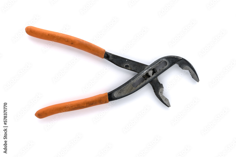 Used open water pump pliers isolated on white Used open water pump pliers isolated on white
