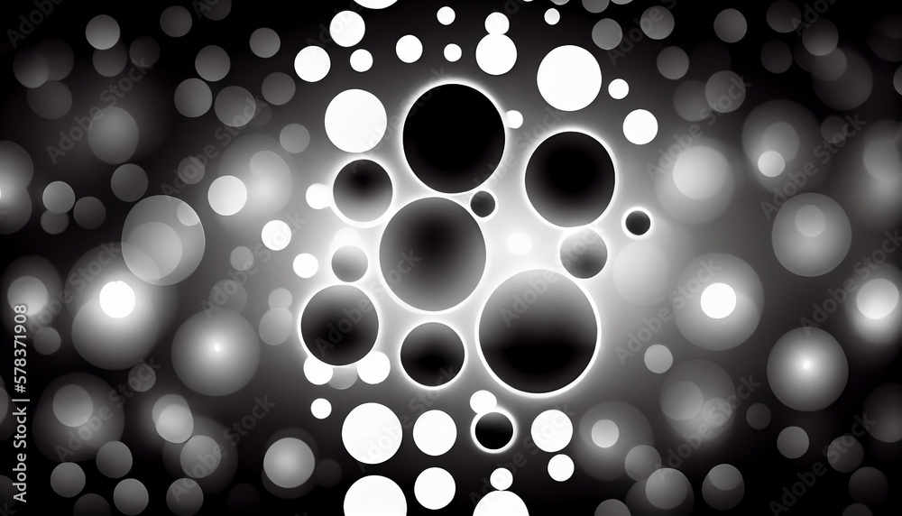 A black and white gradient with circular bokeh lights, Generative AI, illustration A black and white gradient with circular bokeh lights, Generative AI, illustration