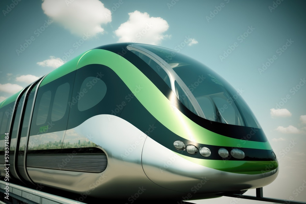 Obraz premium Illustration of a modern and futuristic tram / monorail - Created with generative ai