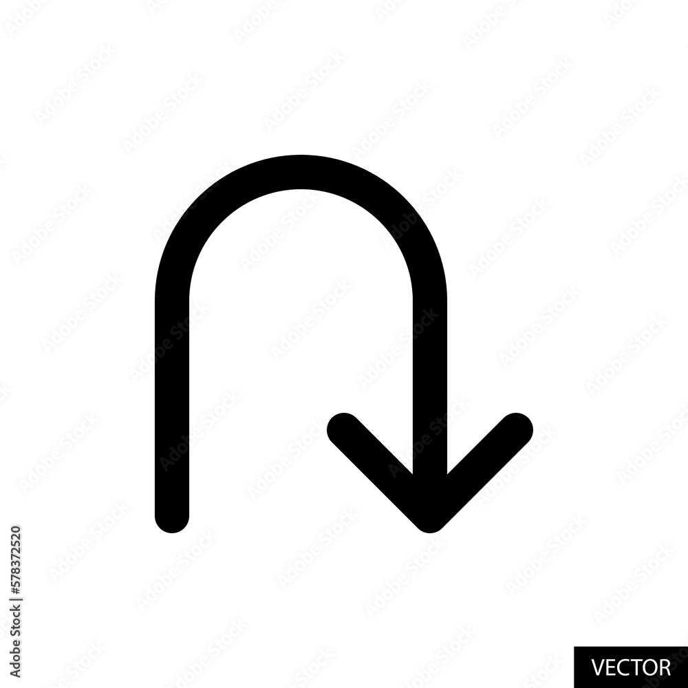 U turn arrow symbol vector icon in line style design for website, app, ui, isolated on white background. Editable stroke. Vector illustration. U turn arrow symbol vector icon in line style design for website, app, ui, isolated on white background. Editable stroke. Vector illustration.