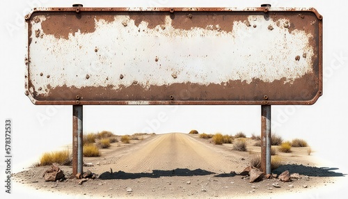 Rusted blank sign, wasteland post apocalypse world