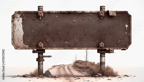 Rusted blank sign, wasteland post apocalypse world