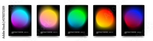 Color gradient background, neon gradation circles with halftone grain noise, vector posters. Holographic iridescent colors blend of chromatic fluorescent transition mesh photo