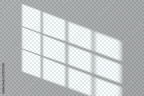Shadow window light on wall background, sun shade overlay vector effect. Window shadow in sunlight on transparent wall texture, room backdrop mockup