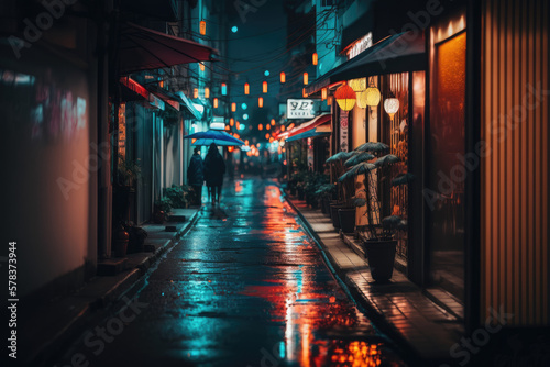 Japanese night with neon light  generative ai
