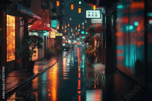 Japanese night with neon light, generative ai © Johannes