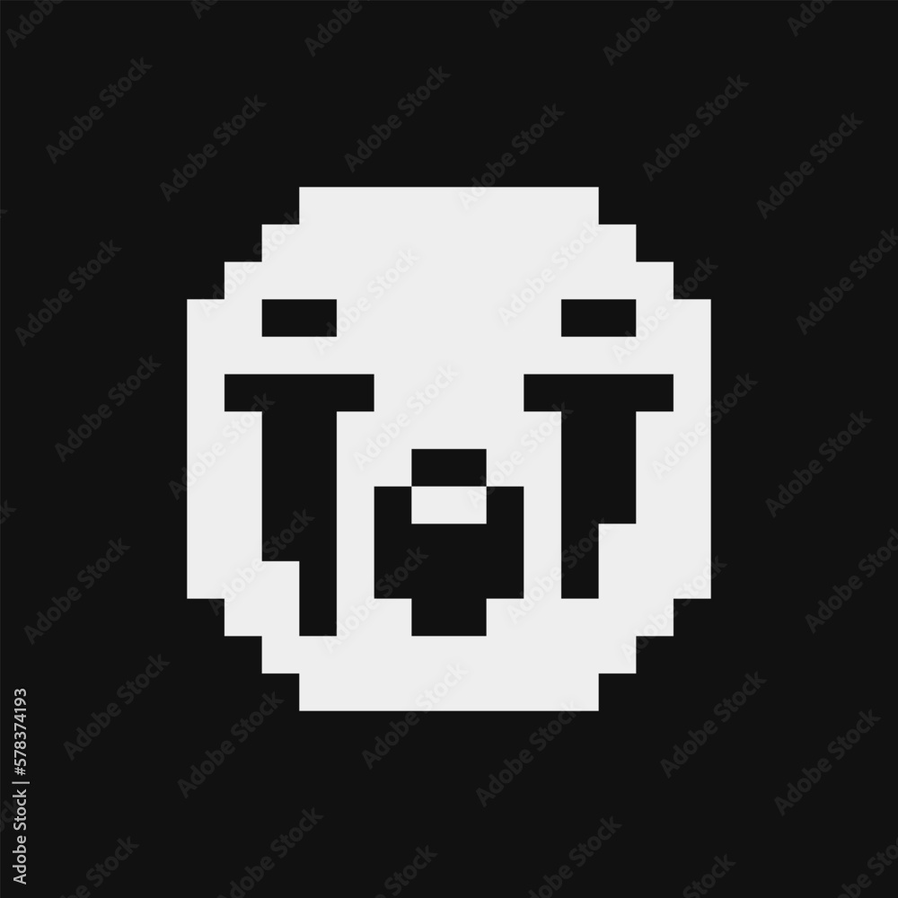 Loudly crying face. Cartoon character. Pixel art style. 1-bit style icon. Isolated abstract vector illustration. Loudly crying face. Cartoon character. Pixel art style. 1-bit style icon. Isolated abstract vector illustration.