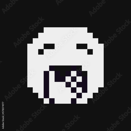 Yawning face. Cartoon character. Pixel art style. 1-bit style icon. Isolated abstract vector illustration.