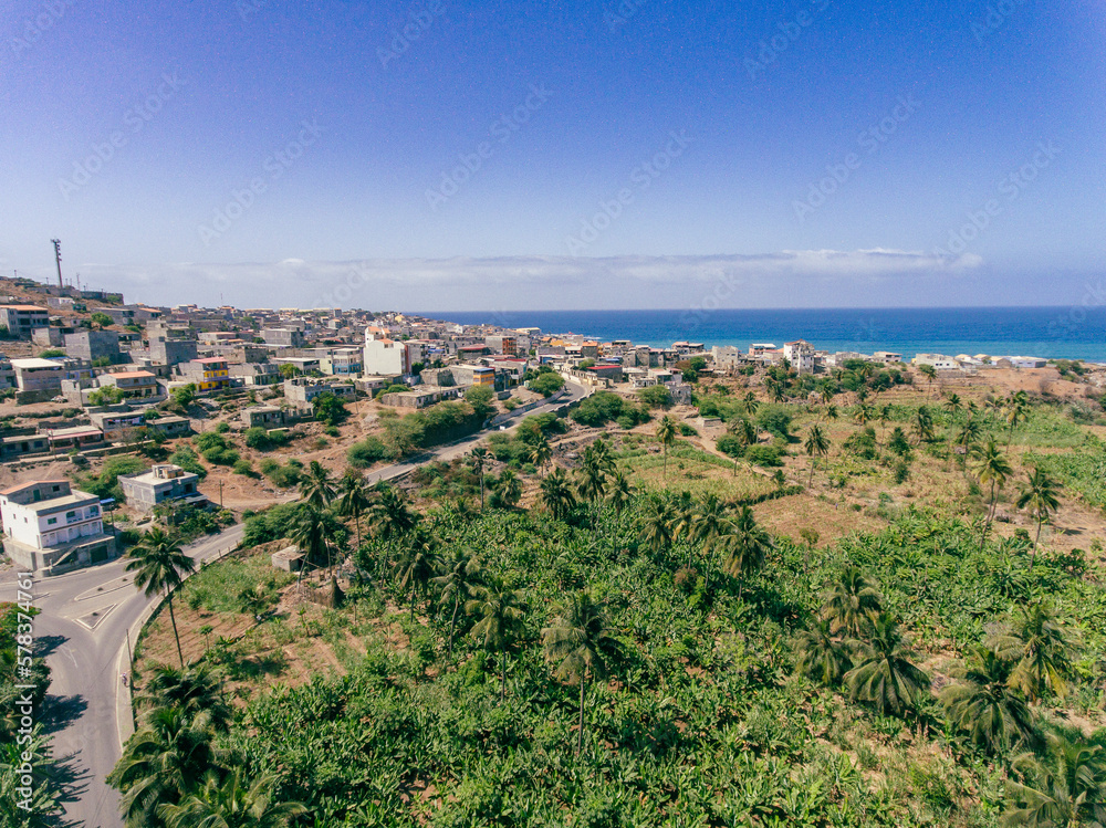 The interior of Santiago Island in Cabo Verde is a fascinating location to capture aerial photos, showcasing the island's natural beauty and diverse landscapes.