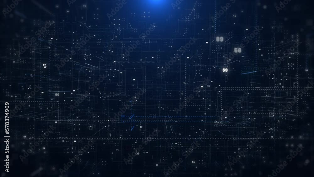 Technology digital line corner structure cyber data network connection concept. Abstract 3d futuristic fly trough areal view 4K motion background.