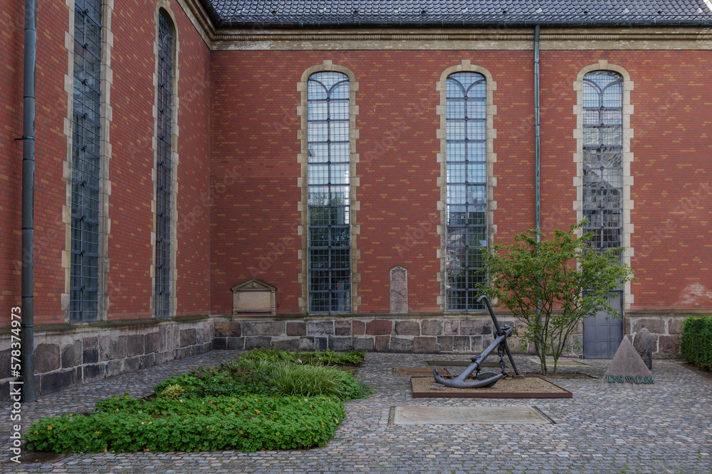 Fototapeta premium Outdoor sunny exterior view around Church of Holmen, Holmens Kirke, in Copenhagen, Denmark. 