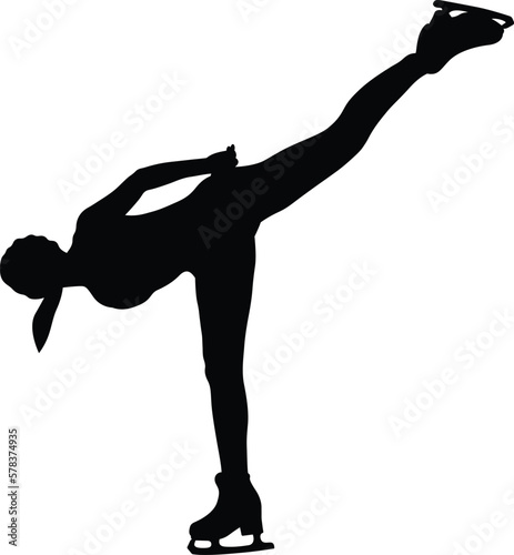 female figure skater layback spin in figure skating  black silhouette on white background  vector illustration